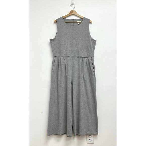 Eileen Fisher Organic Cotton Heathered Knit Wide Leg Crop Moon Jumpsuit - Large - Picture 4 of 15